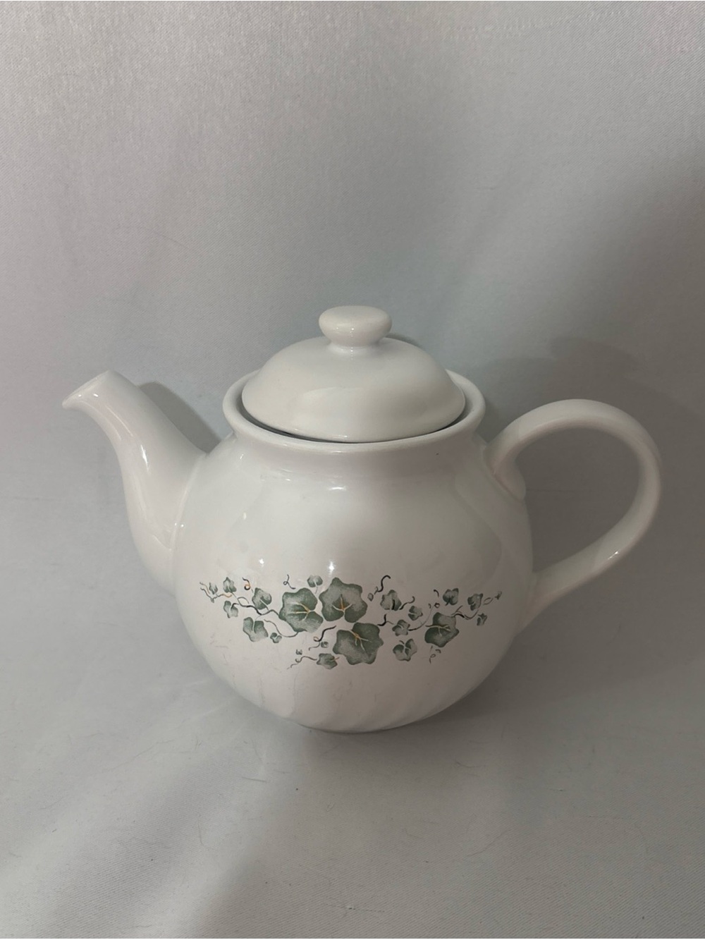 Corelle Ceramic Teapot with Green Ivy Floral Accent
